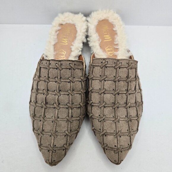 Mi.iM | tan suede neutral pointed toe shearling lined mules | WMS 6.5 - Picture 3 of 9